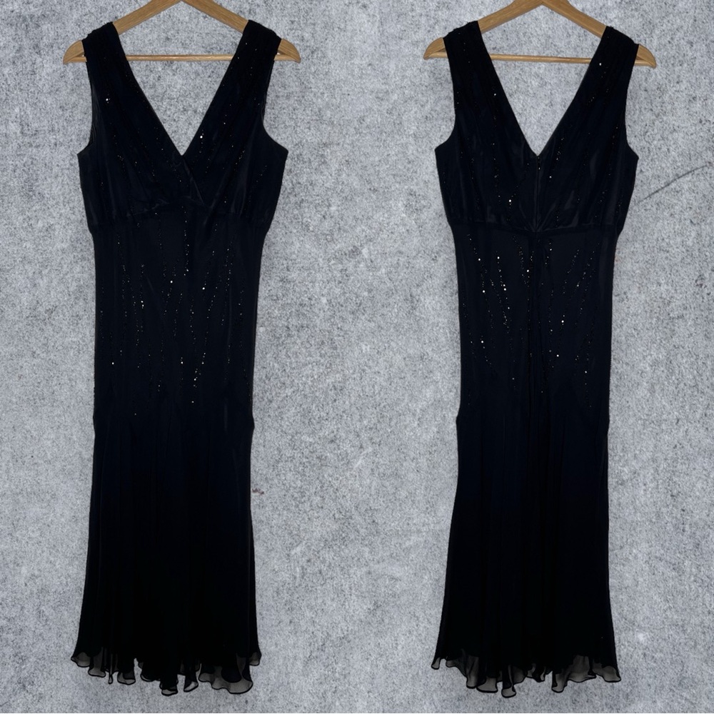 Vintage 100% Silk Jones New York Black Beaded Evening Cocktail Prom Maxi Dress